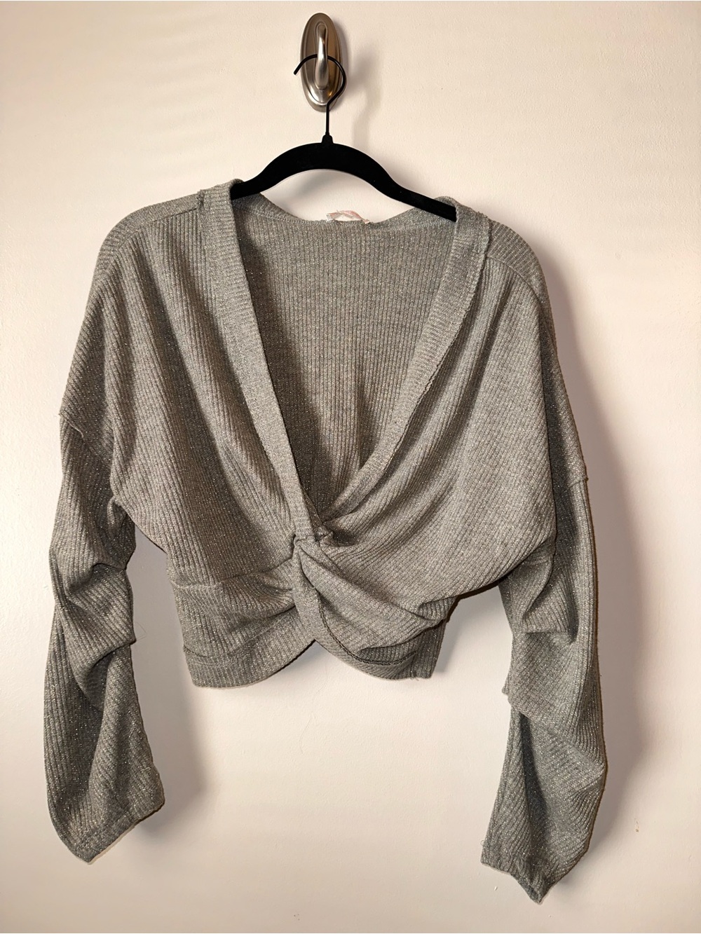 Luxxel Silver-Gray Ribbed Knit Top